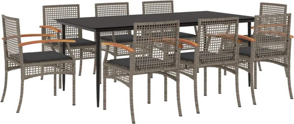 vidaXL 9 részes szürke polyrattan kerti étkezőgarnitúra párnával