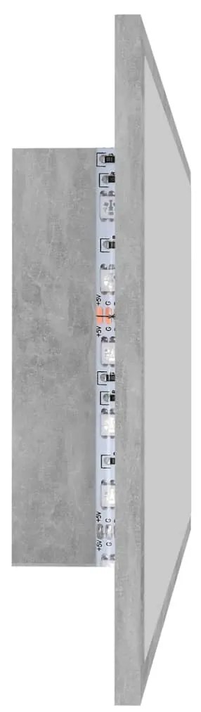 Betonszürke akril LED-es fürdőszobatükör 90x8,5x37 cm