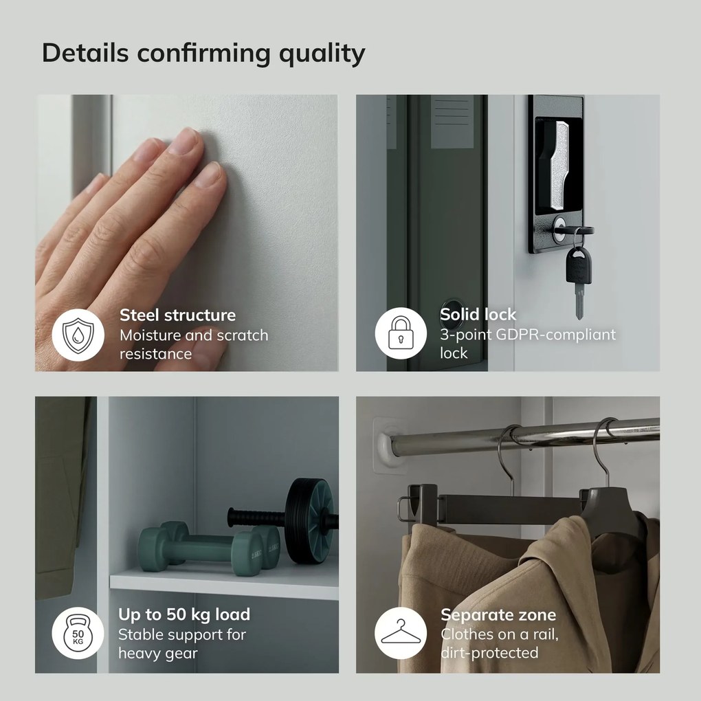 Zárható takarítószekrény szürke DAWID 900 x 1850 x 450 mm