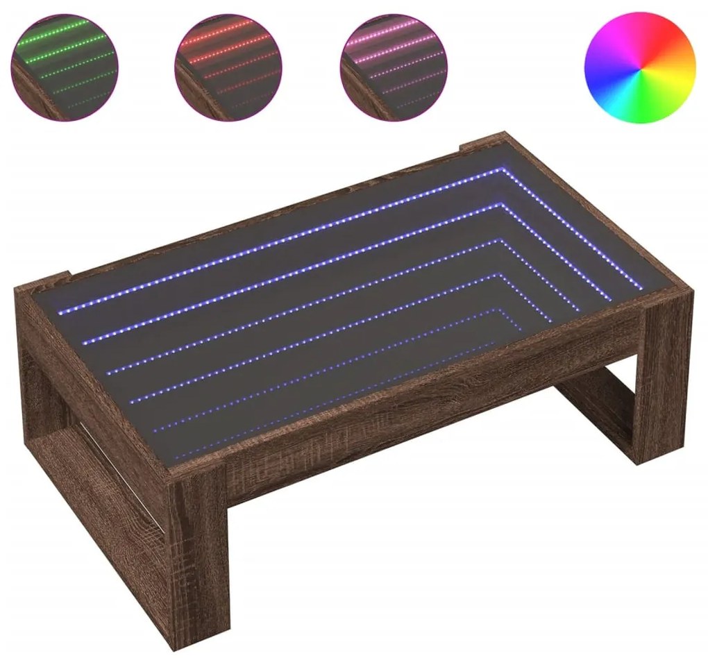 Barna tölgy végtelen hatású LED-es dohányzóasztal 90x53x30 cm