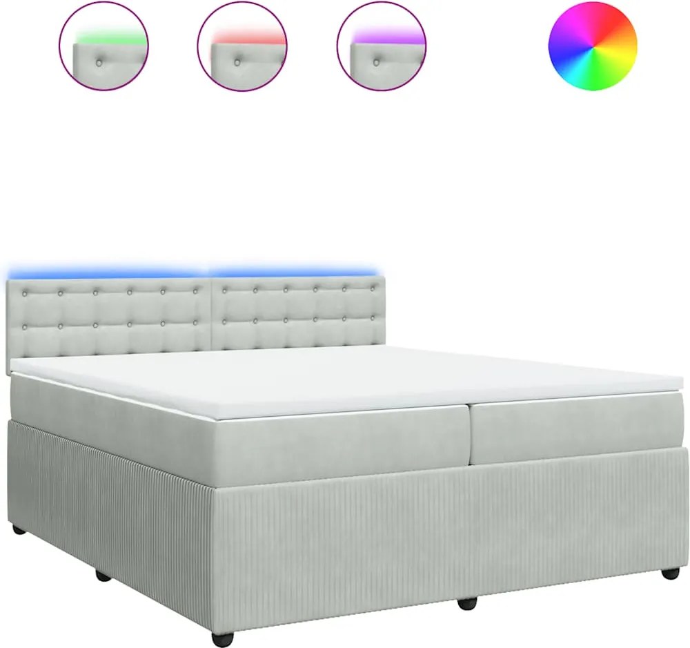 vidaXL világosszürke bársony rugós ágy matraccal 200x200 cm