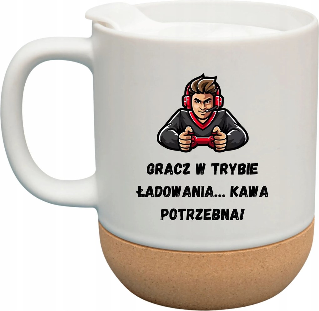 Fehér Bögre Fedéllel És Parafa Aljjal Ajándék Gamer Játékosoknak