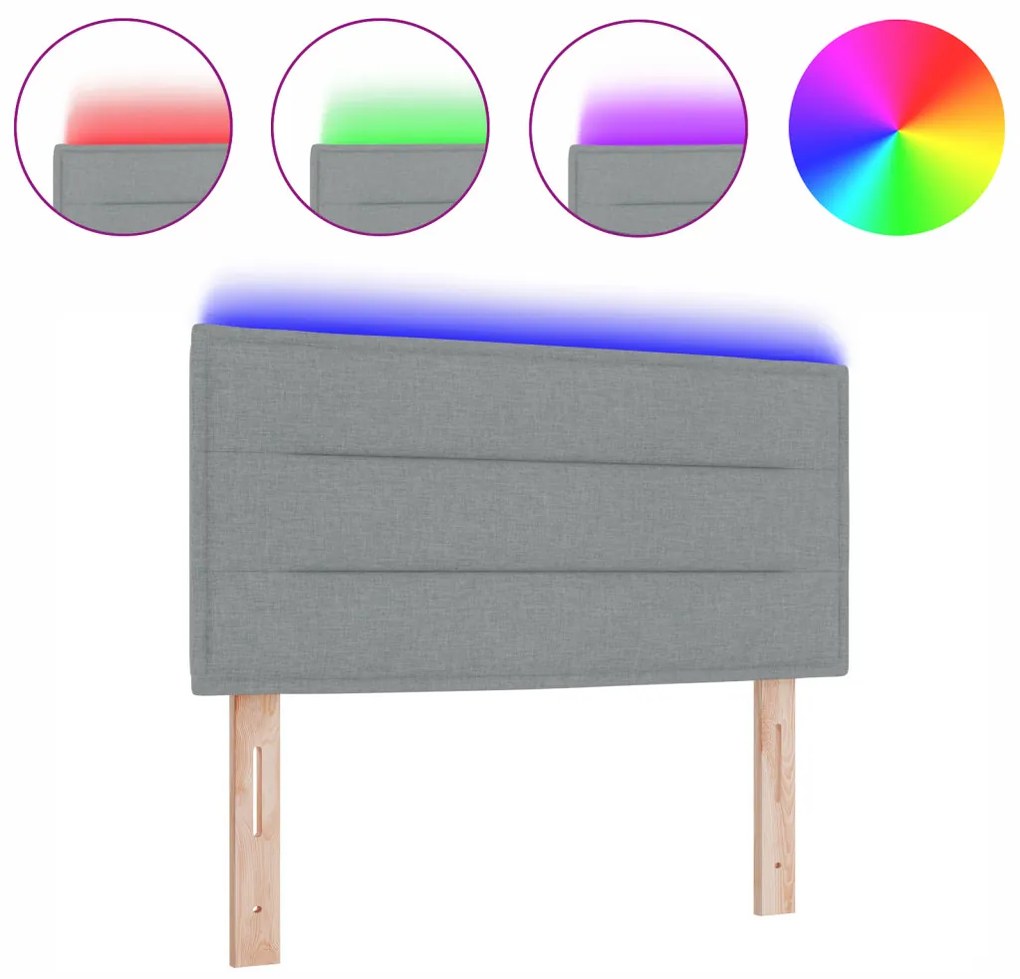 LED ágytámla LED -es lámpákkal Világosszürke 90 cm szövet