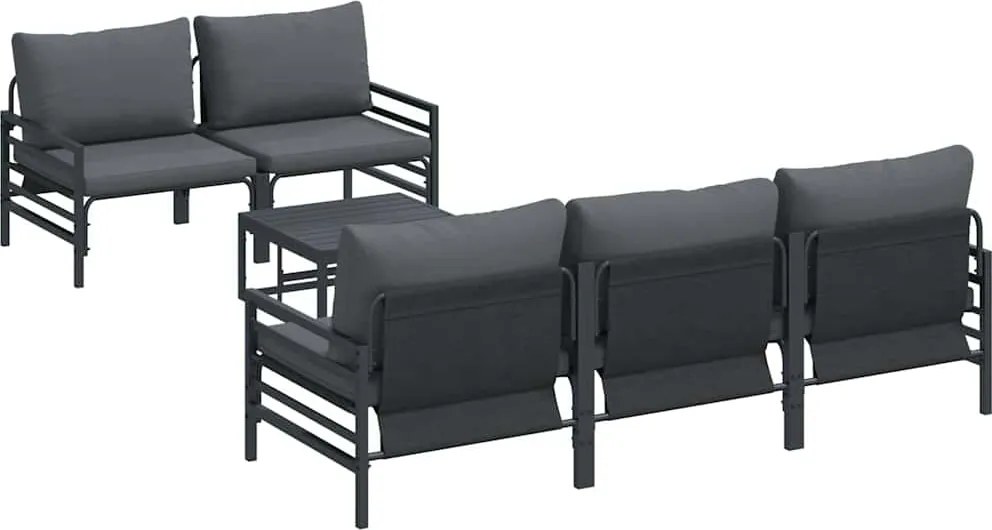 vidaXL Kerti Kanapé Szett párnával 6 pcs Fekete Acél