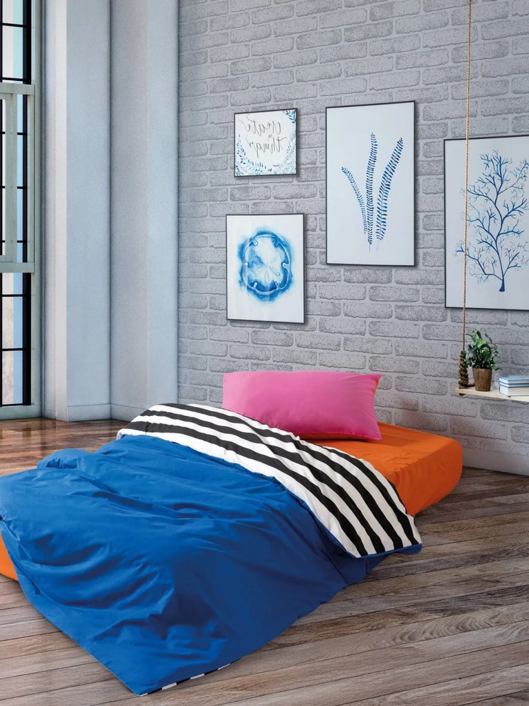 Dusk Ranforce egyszemélyes ágyneműhuzat garnitúra feszített lepedővel 100 × 200+30 cm, kék