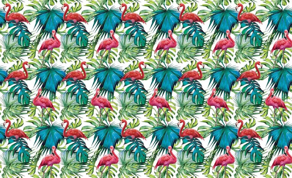 Fotótapéta - Flamingók és levelek (152,5x104 cm)