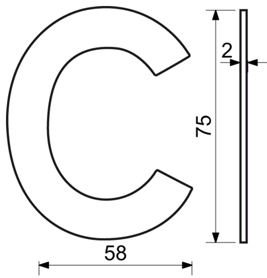 "C" házszám, RN.75L, rozsdamentes acél