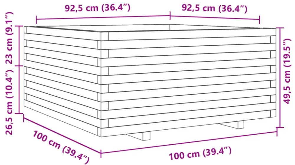 viaszbarna tömör fenyőfa kerti virágláda 100 x 100 x 49,5 cm