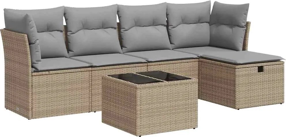 vidaXL 6 részes bézs polyrattan kerti ülőgarnitúra párnával