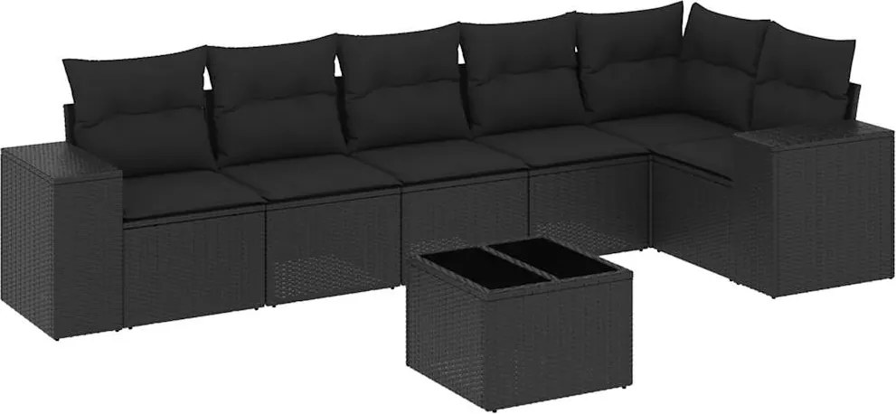 vidaXL 7 részes fekete polyrattan kerti ülőgarnitúra párnával