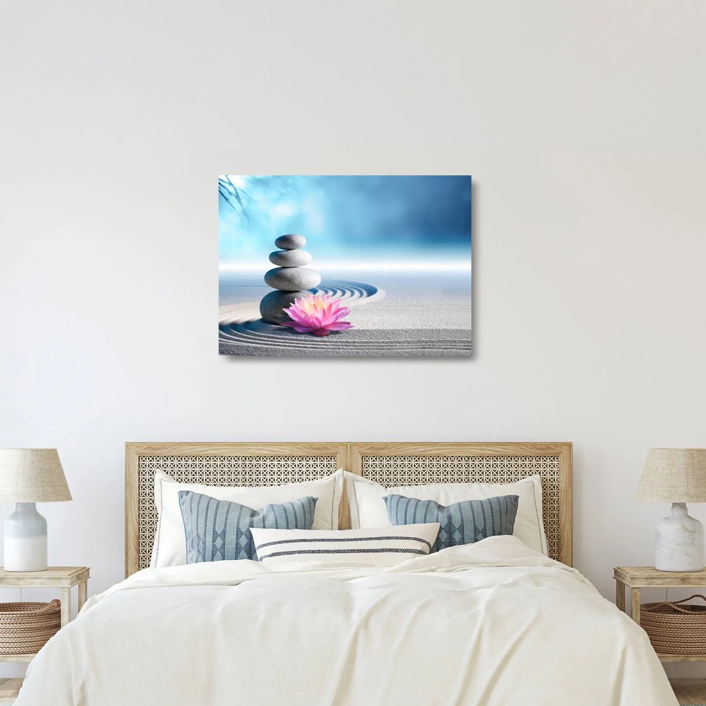 Homok, liliom és spa kövek képe (üvegen) (70x50 cm)