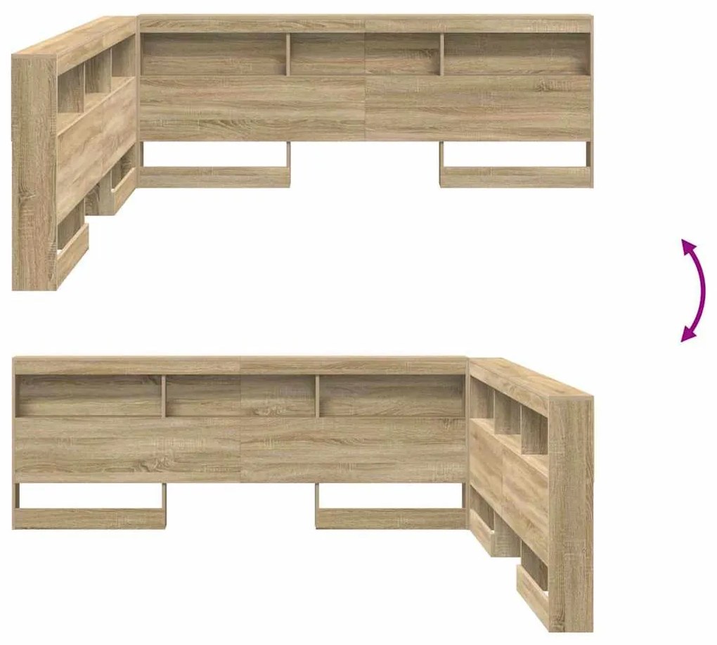 Tároló fejtámla polcokkal tárolóval sonoma tölgy 200 cm Faanyag