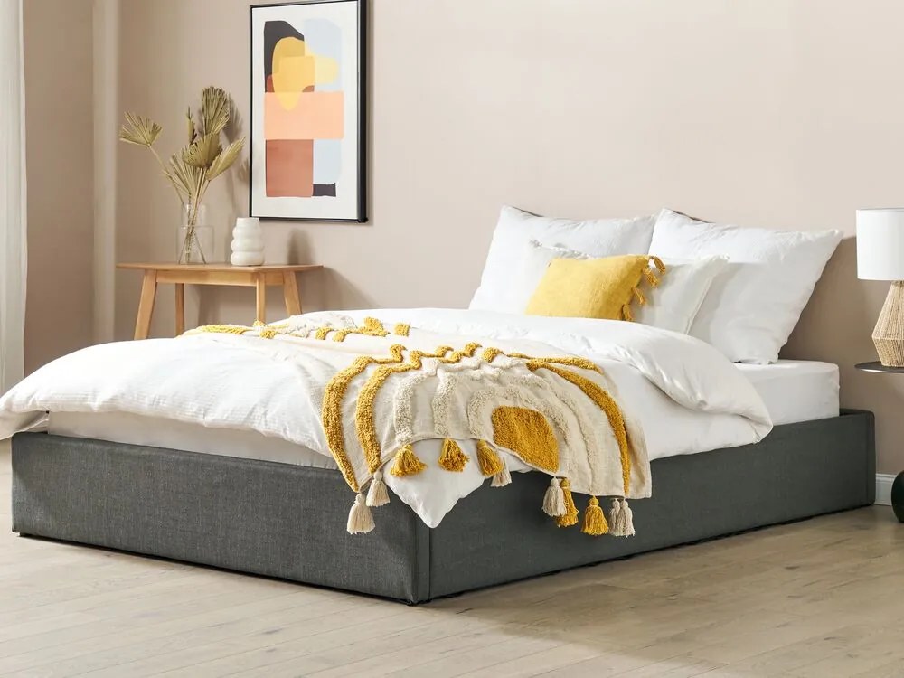 Franciaágy 160 cm DIJON (ágyráccsal és tárolóhellyel) (szürke). 1007234