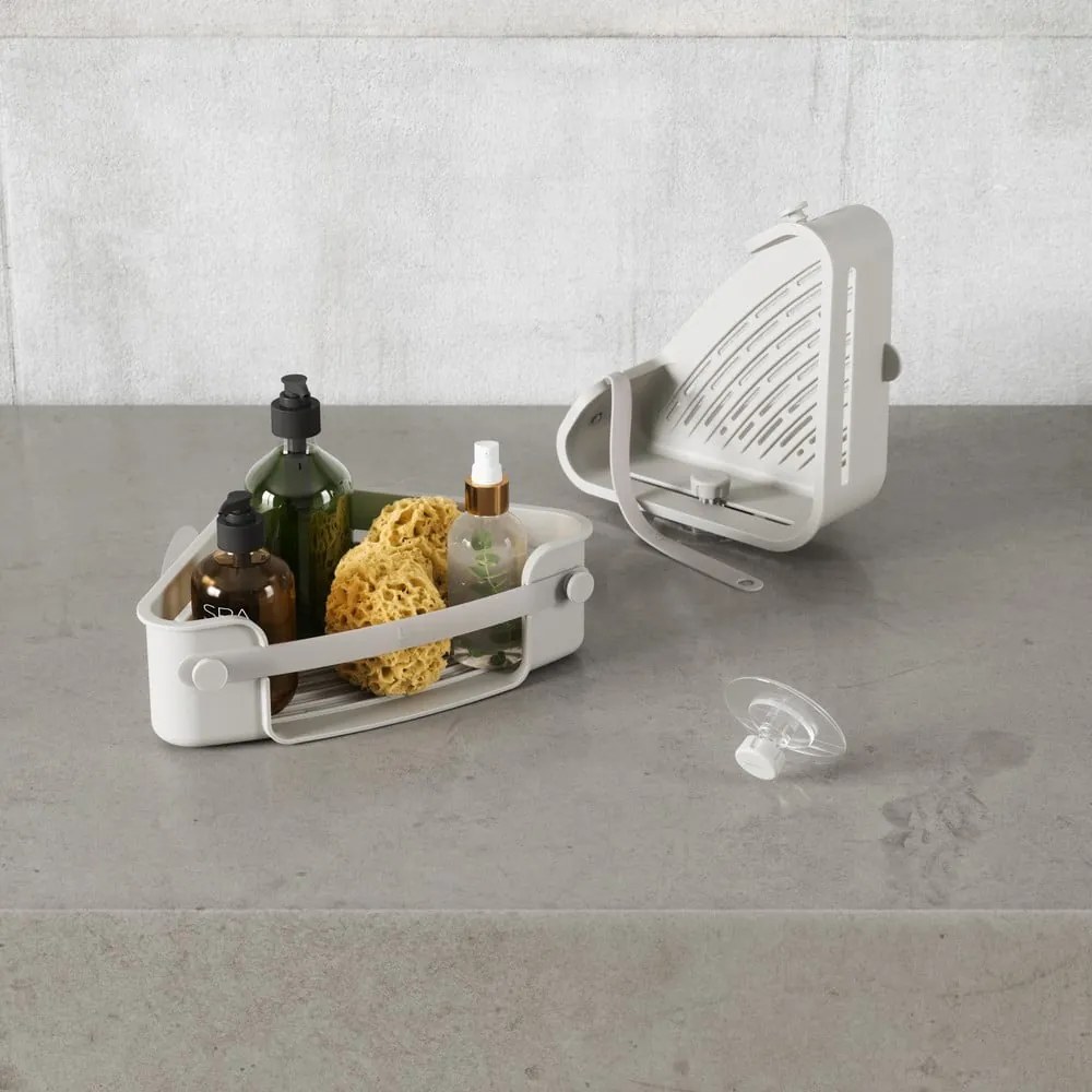 Szürke öntapadós újrahasznosított műanyag fürdőszobai sarokpolc Flex Adhesive – Umbra