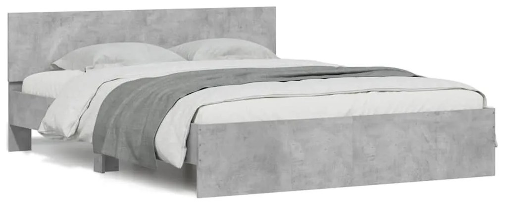 betonszürke ágykeret fejtámlával és LED-del 150x200 cm