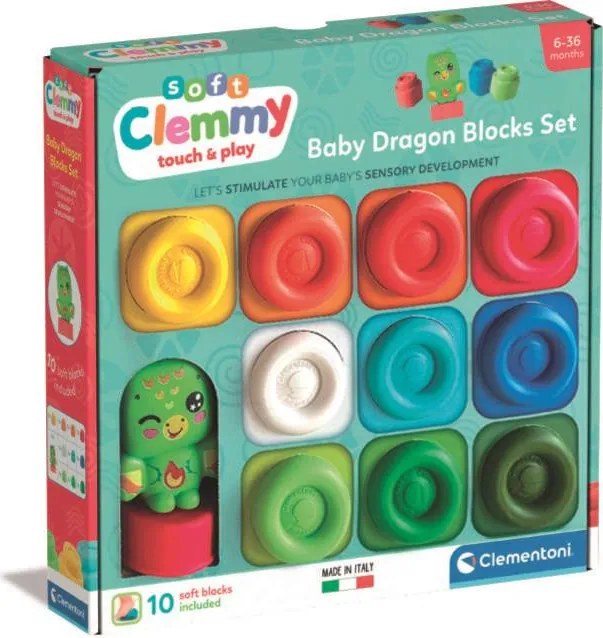 Színes Clemmy Dragon puha építőkocka szett 10 db-os figurával Clementoni