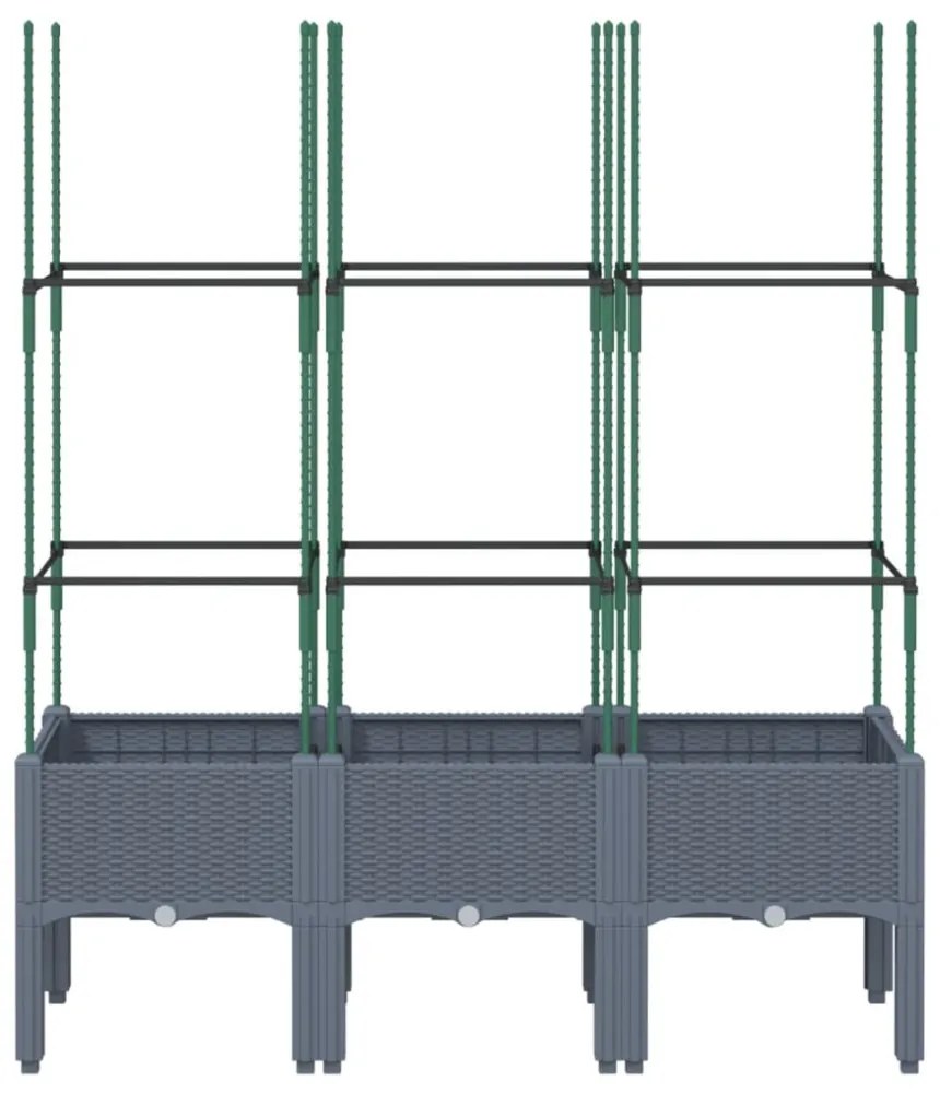 szürke polipropilén rácsos kerti ültetőláda 120 x 40 x 142,5 cm