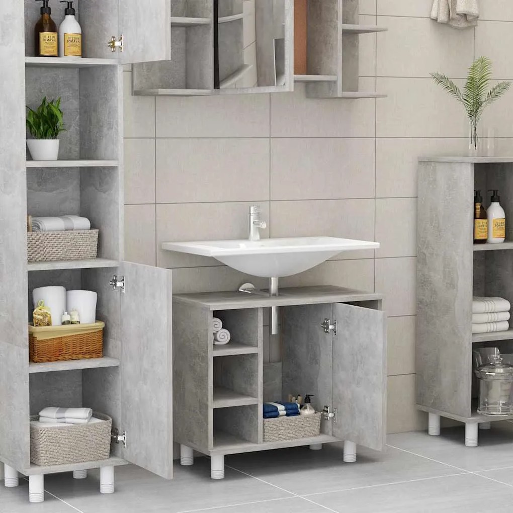 Betonszürke szerelt fa fürdőszobaszekrény 60 x 32 x 53,5 cm