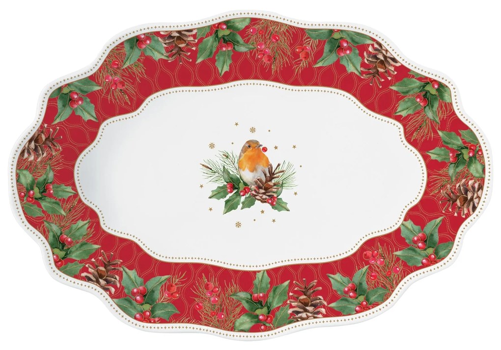 Karácsonyi porcelán nagy ovális kínáló tál Christmas Berries