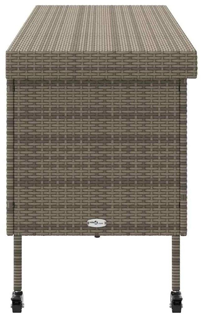 szürke polyrattan kerti tárolóláda kerekekkel 160x55x75 cm