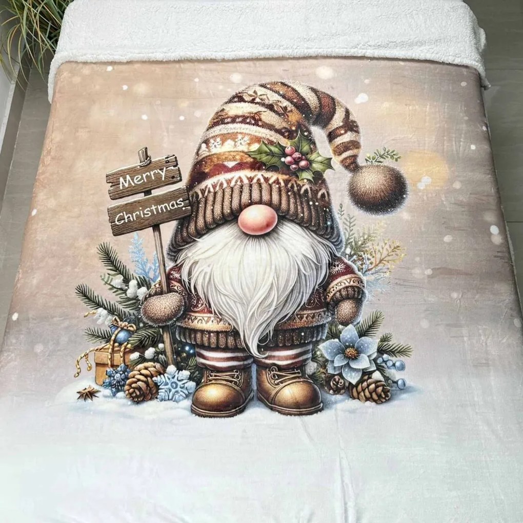Karácsonyi takaró mikroplüss bárányból, manóbarna150x200cm TiaHome