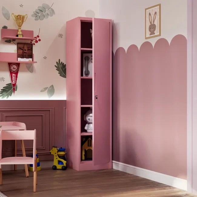 Keskeny irodai szekrény ALEX, 450 x 850 x 400 mm, Fresh Style: púderrózsaszín