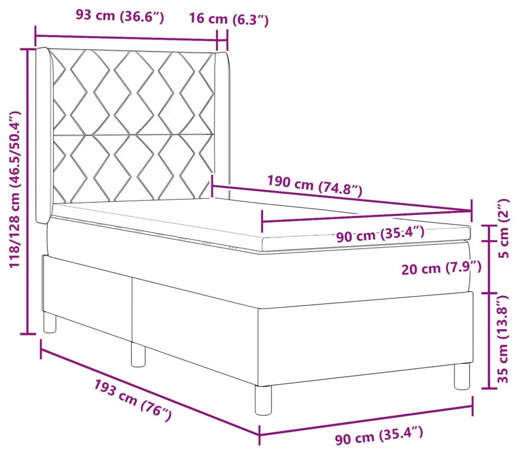 Box Spring ágy matracmal fejtámlával Kék 90 x 190 cm szövet