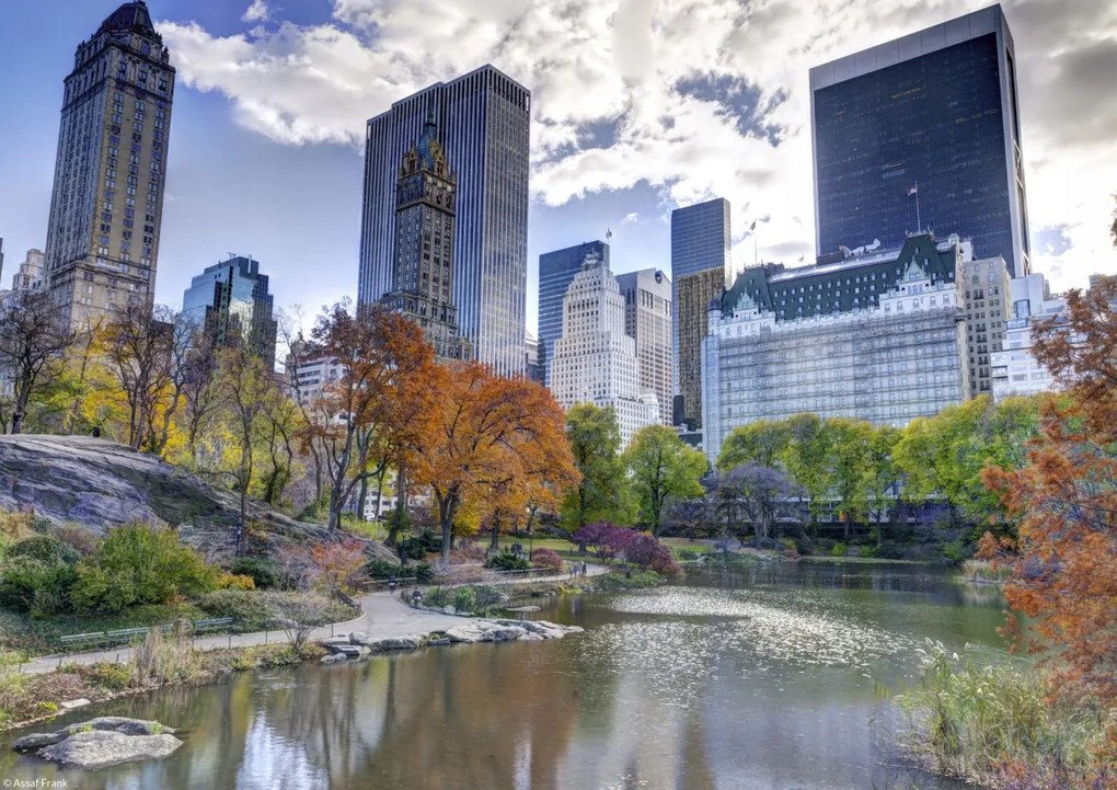 Poszter 29,7x21cm Tó a Central Parkban Manhattan panorámával, Assaf Frank