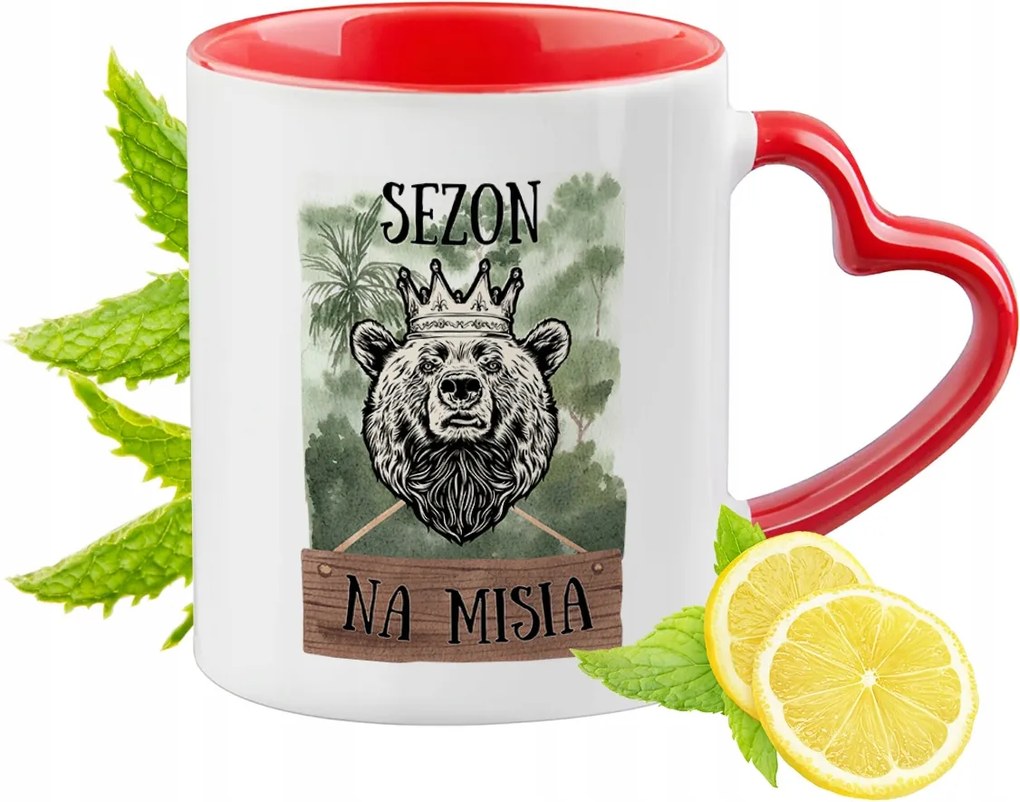 Maci macis bögre piros szív alakú füllel ajándék nyomott mintával