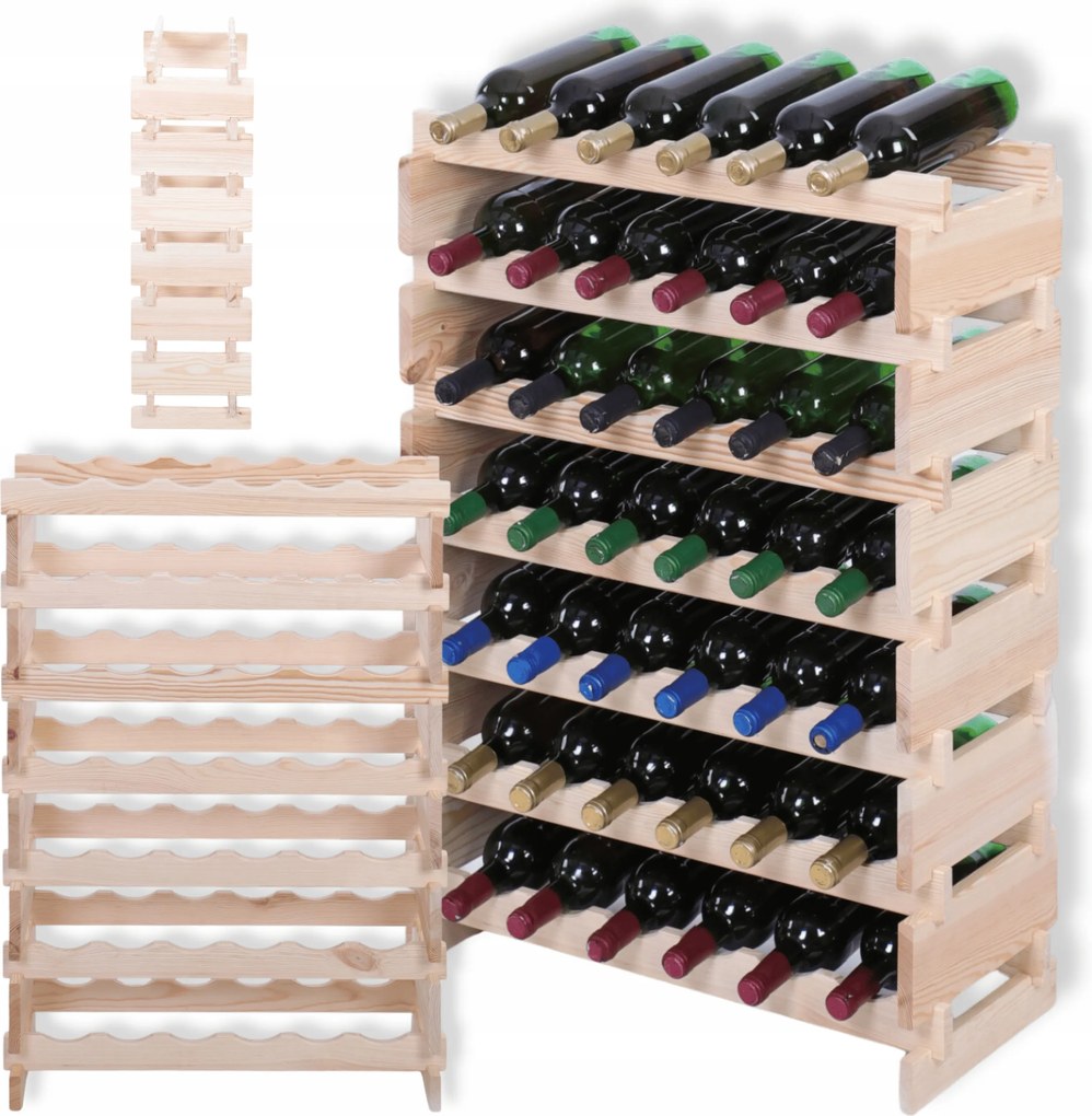 Borosüveg tartó állvány moduláris fenyő könyvespolc 7x6 szerelés Eco szerszámok nélkül