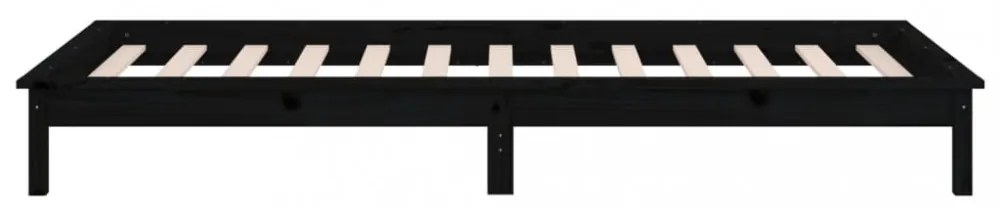 kis egyszemélyes fekete tömör fa LED-es ágykeret 75 x 190 cm