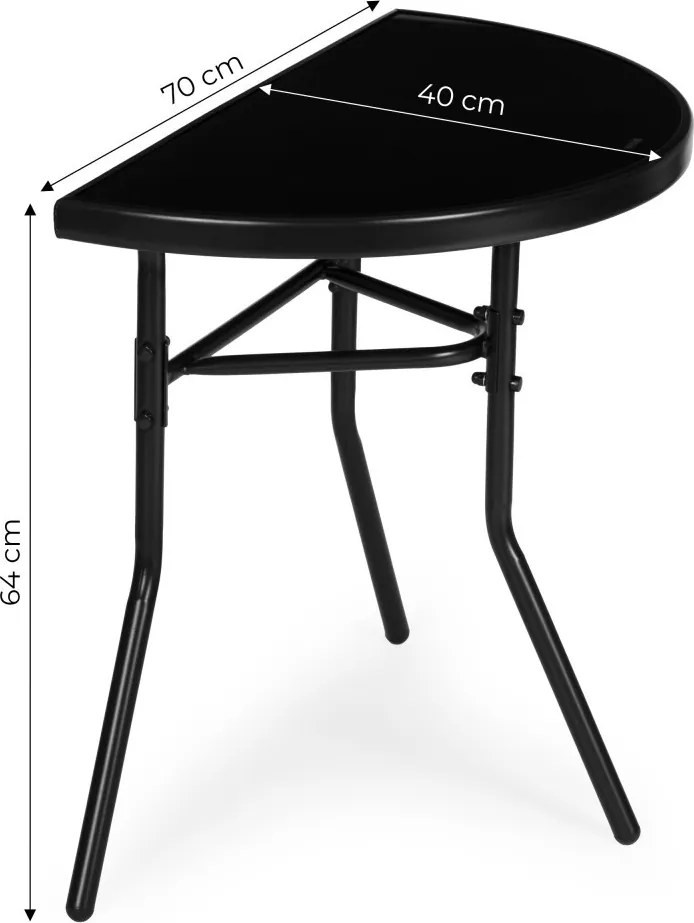 Kerti asztal, MultiGarden SC-090-1, fekete, 70 x 40 cm, magasság: 64 cm, félköríves, edzett üveglap, porszórt acél váz