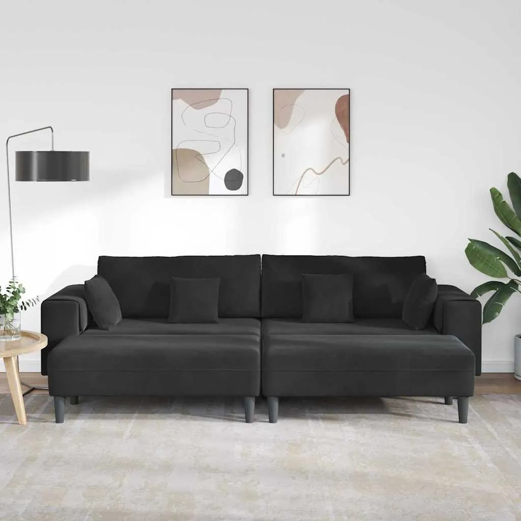 Bársony Kanapé párnával 3 pcs Fekete 208 cm Bársony