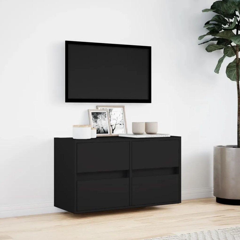 fekete fali TV-szekrény LED-világítással 80x31x45 cm