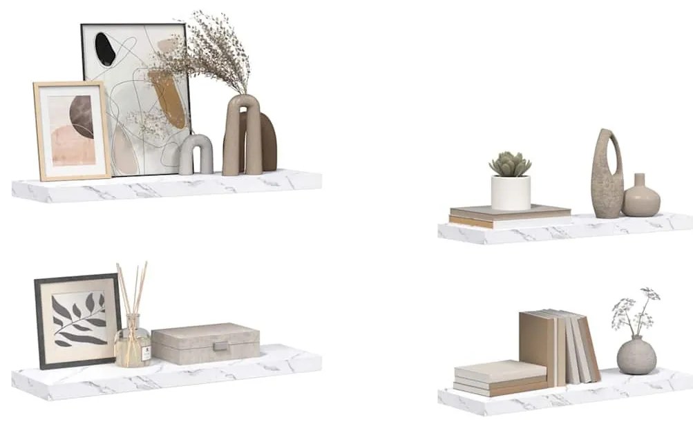 Falpolc tárolóval 4 pcs Fehér márvány 90 x 23,5 x 4 cm Faanyag