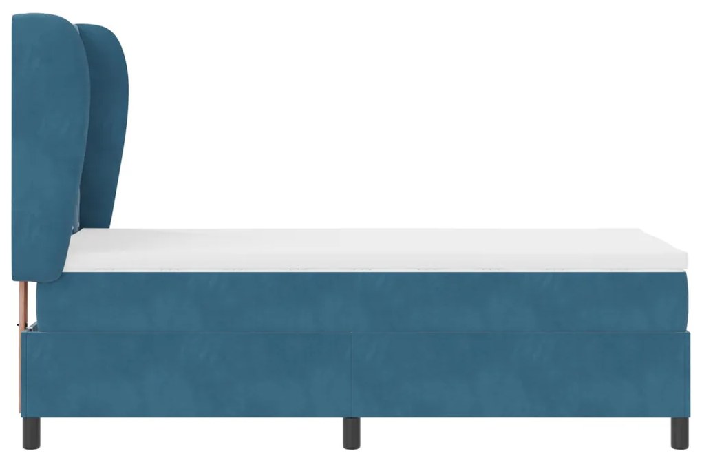 Boxspring Ágy Matraccal Sötétkék 90x190 cm Bársony