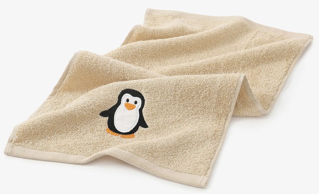 Goldea gyermek frottír törölköző - pingvin bézsen 30 x 50 cm