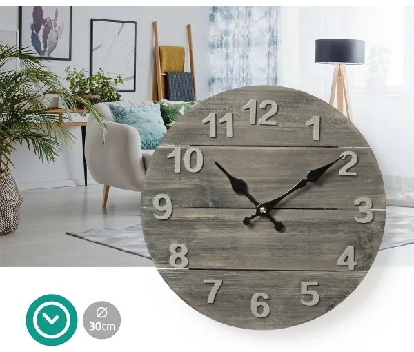 Nedis CLWA002WD30 - Falióra 1xAA/1,5V lucfenyő 30 cm