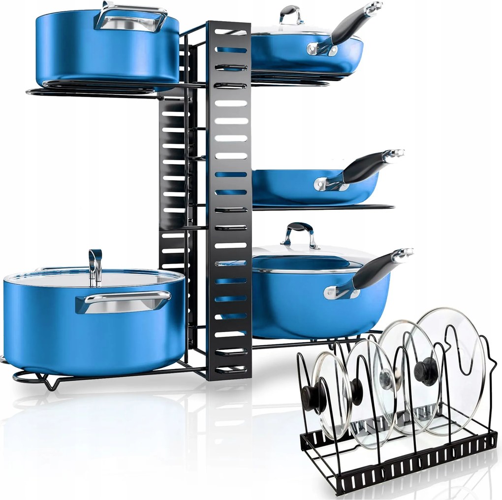 Serpenyőtartó Állvány Edények 5 Polc Fedő Fém Konyhai Rendszerező