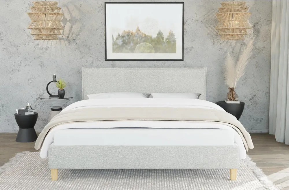 Bézs kárpitozott franciaágy ágyráccsal 180x200 cm Tina – Ropez