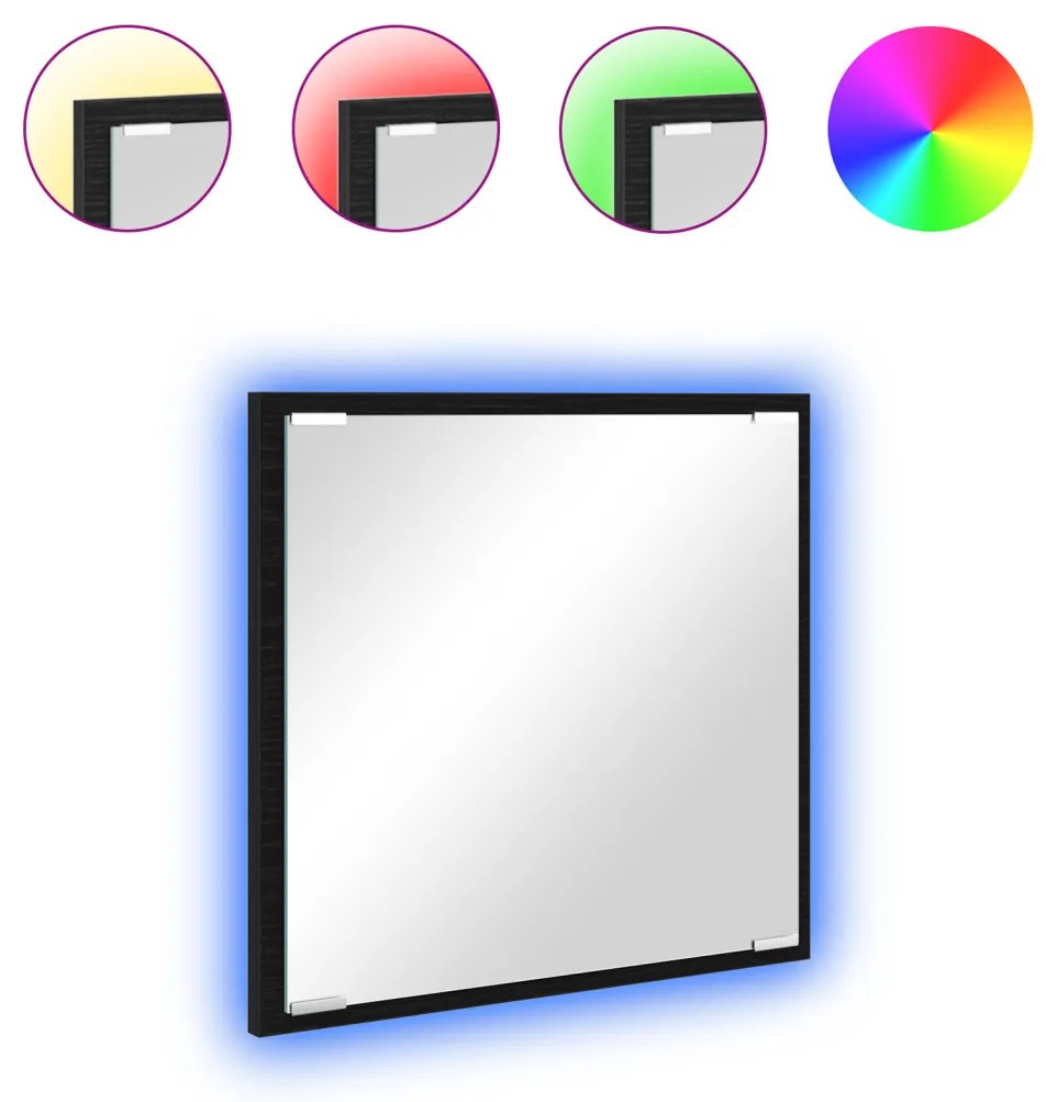 LED Fürdőszoba Tükör Fekete Tölgy 40x8.5x37 cm Műszaki Fa