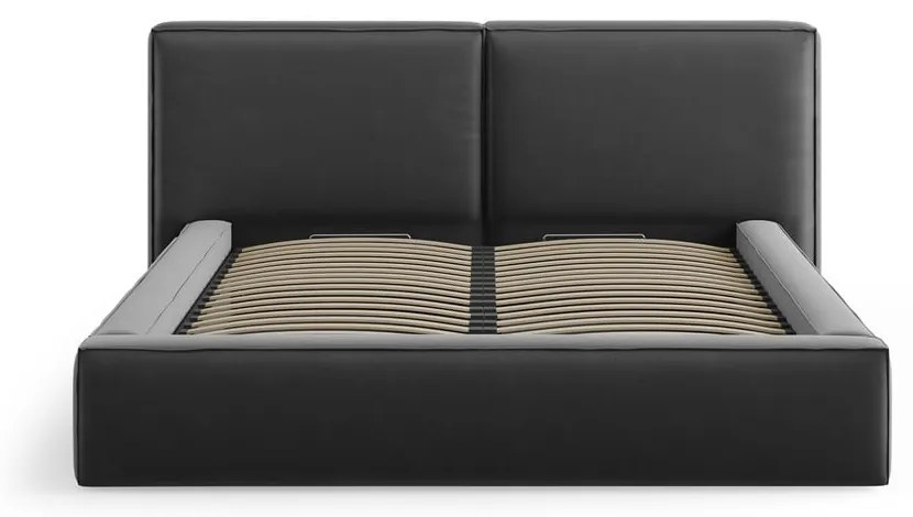 Sötétszürke bársony kárpitozott ágyneműtartós franciaágy ágyráccsal 180x200 cm Arendal – Cosmopolitan Design