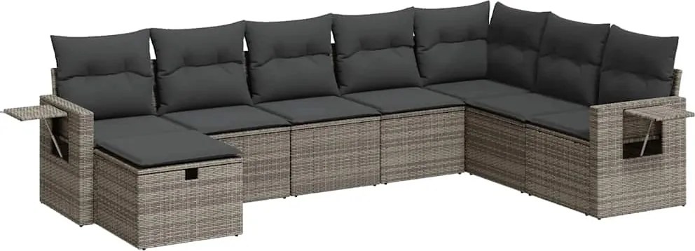 vidaXL 8 részes szürke polyrattan kerti ülőgarnitúra párnákkal
