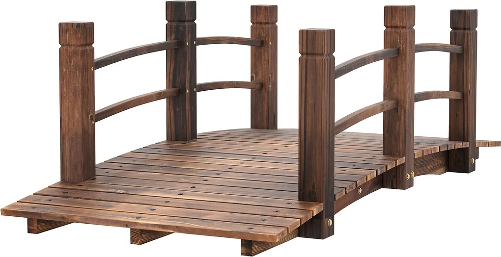 Outsunny Kerti Híd Fás Híd Rámpával Tóhoz 181 kg Teherbírású Dekoratív Híd Teraszra 152,5x67x48 cm Égetett Fa | Aosom