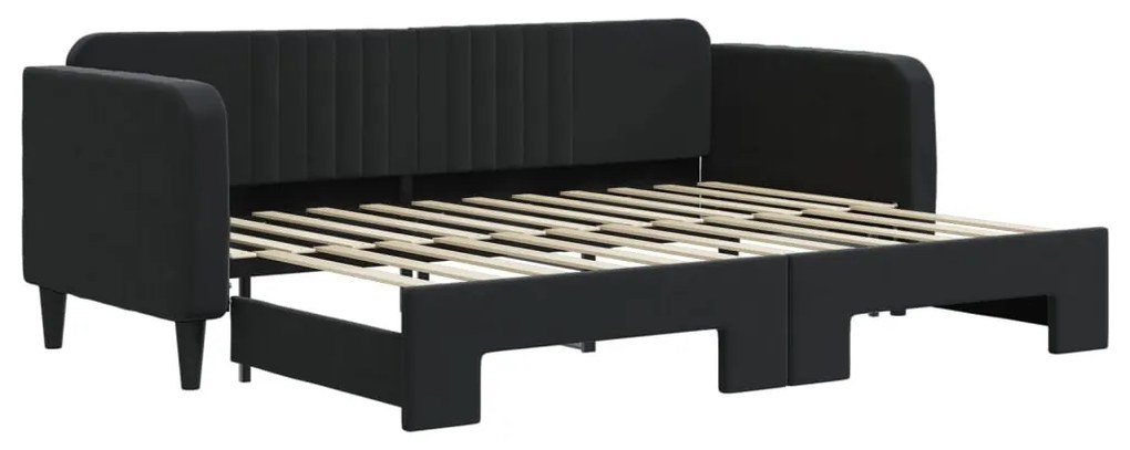 fekete kihúzható bársony heverő 80 x 200 cm