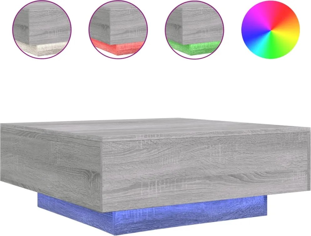 vidaXL szürke sonoma színű dohányzóasztal LED-lámpákkal 80x80x31 cm