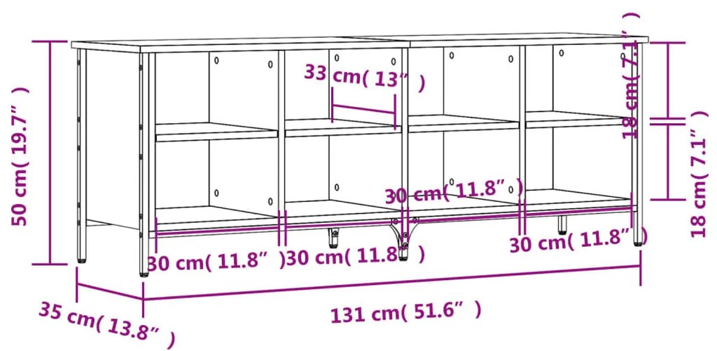 füstös tölgy színű szerelt fa cipősszekrény 131 x 35 x 50 cm