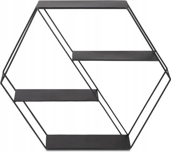 Fali polc Fém 4 szintes Mdf 58 x 51 x 11 cm Nappali Konyha Fekete