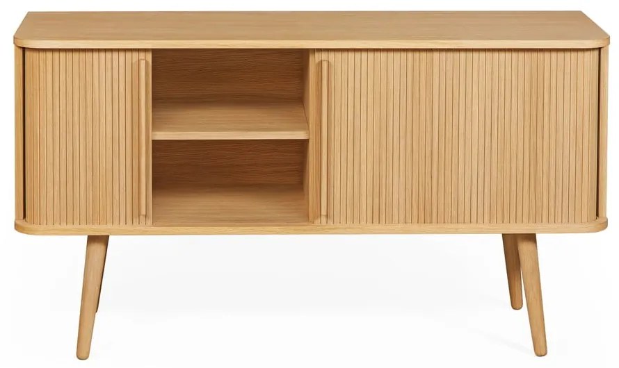 Natúr színű alacsony komód tolóajtóval, tölgyfa dekorral 138x75 cm Rove – Woodman