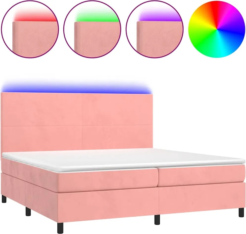 vidaXL rózsaszín bársony rugós és LED-es ágy matraccal 200x200 cm